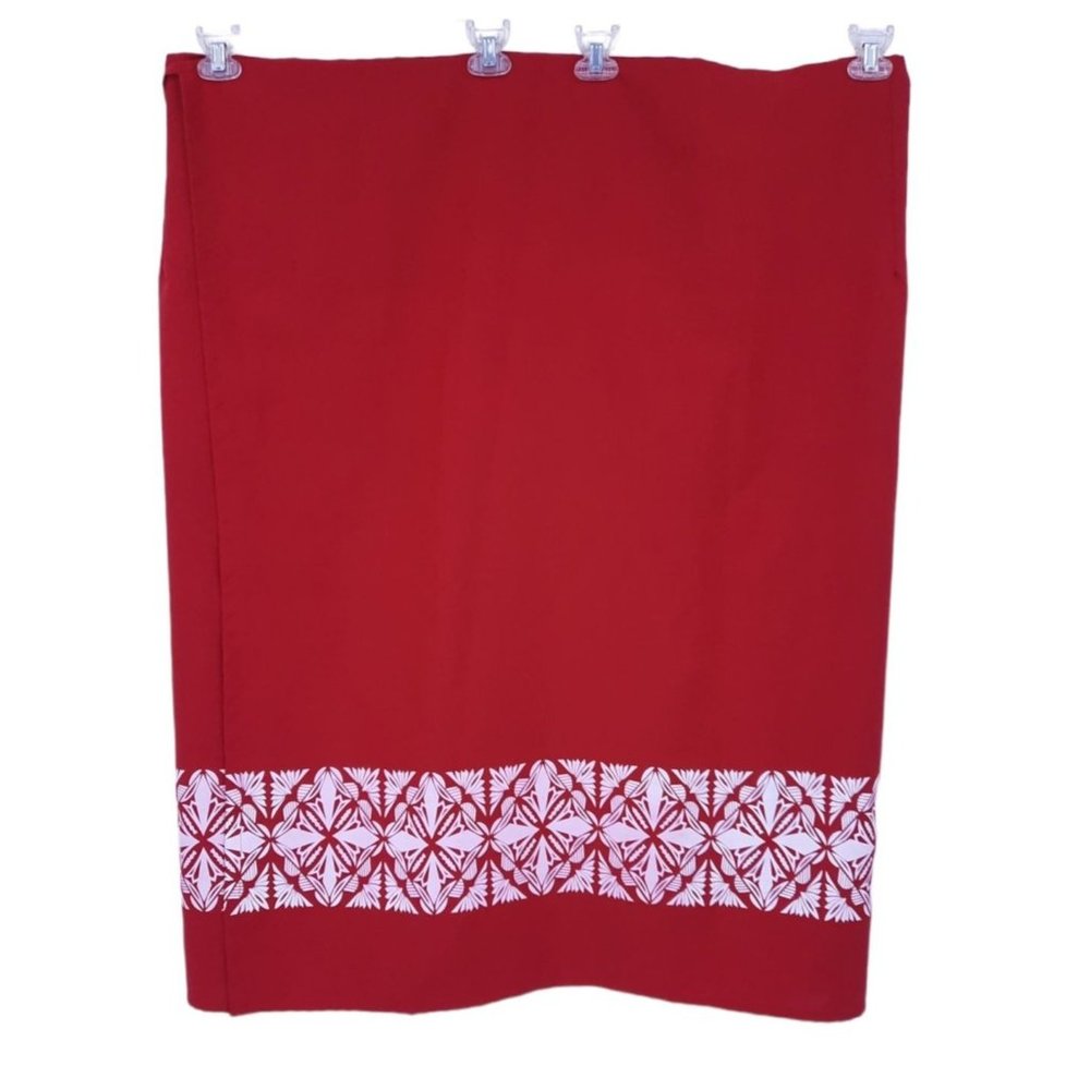 VTG 80s Red Hawaiian Puff Sleeve Square Neck Blouse Wrap Skirt Set Plus Size 5X - Picture 8 of 11